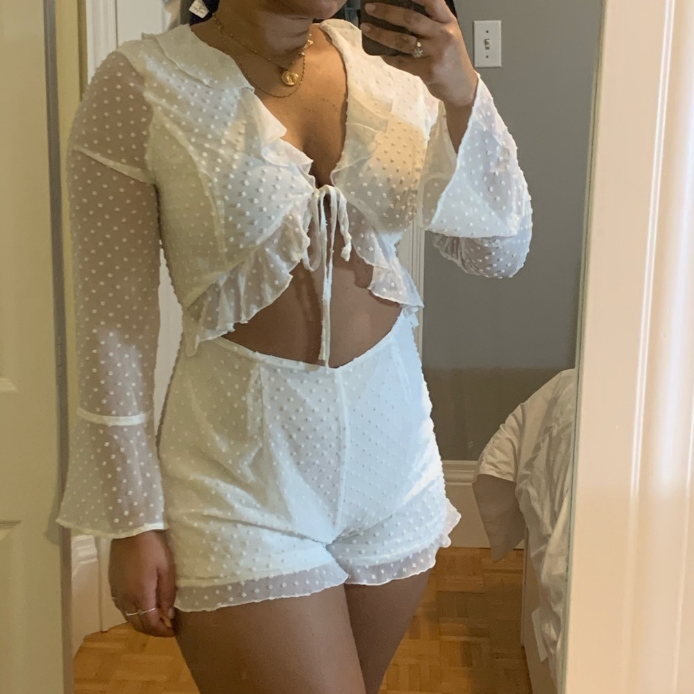White Frill Cutout Polkadot Romper